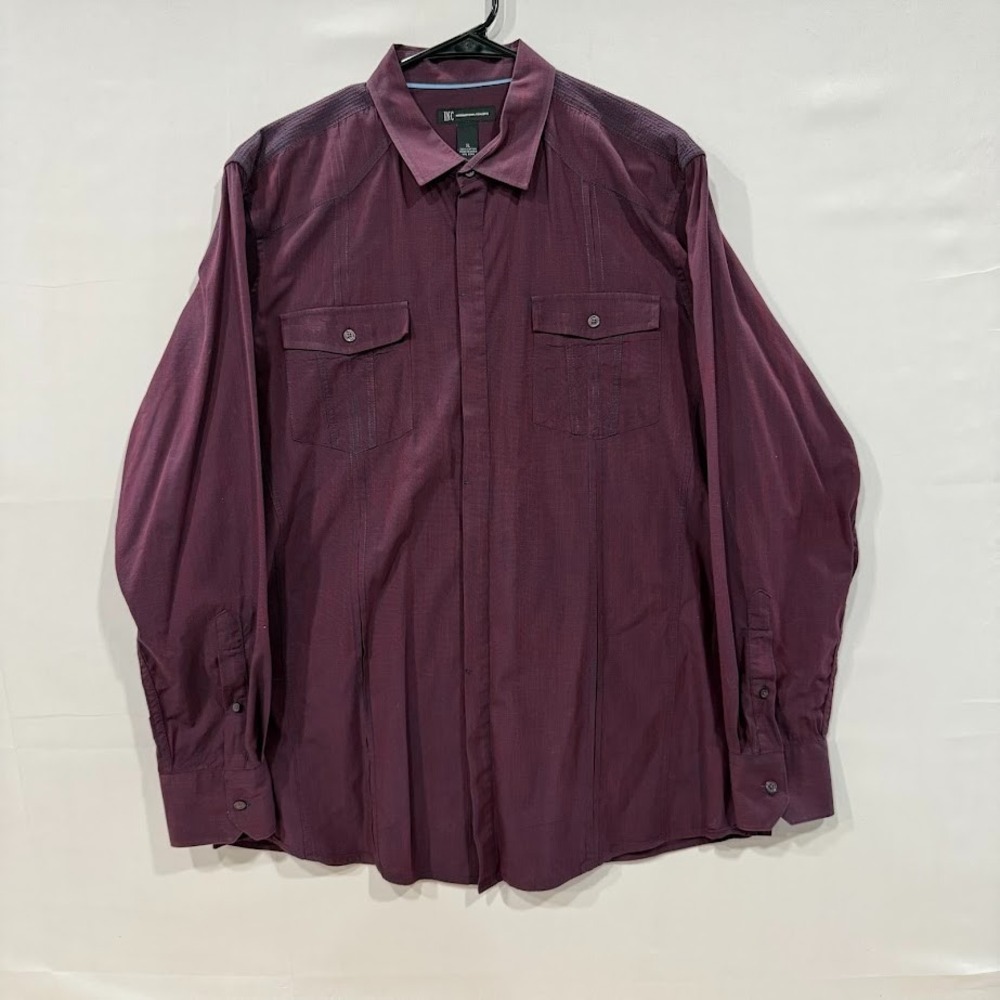 I.N.C. International Concepts Men's Long‑Sleeve Button‑Up‎ Shirt XL Plum Maroon